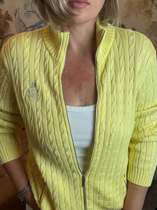 Lauren Ralph Lauren Sweaters - Lauren Ralph Lauren Yellow Cable Knit Full Zip Sweater Cardigan Crest Women M